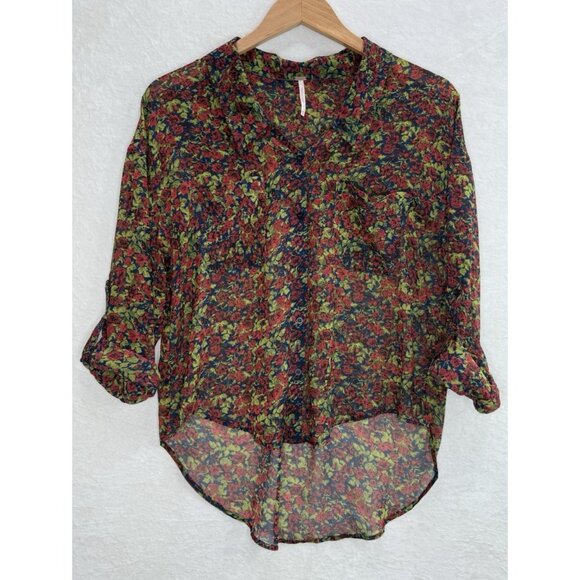 Free People Women's Floral Sheer Button Up Blouse Size XS - Picture 3 of 8